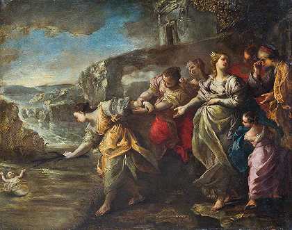 摩西的发现`The Finding of Moses (17th Century) by Neapolitan School