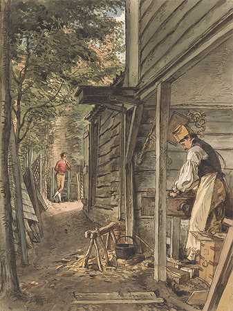 蒙罗博士他是个木工`Dr. Munros Carpenter at Work (ca. 1815) by William Henry Hunt
