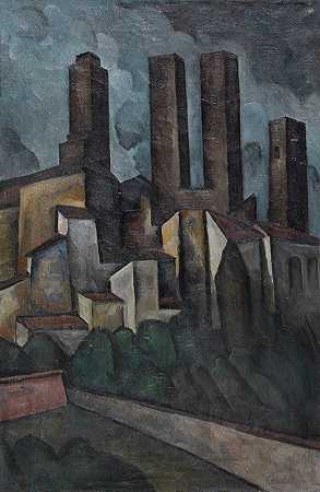 圣吉米尼亚诺`San Gimignano (1916) by Alexander Kanoldt