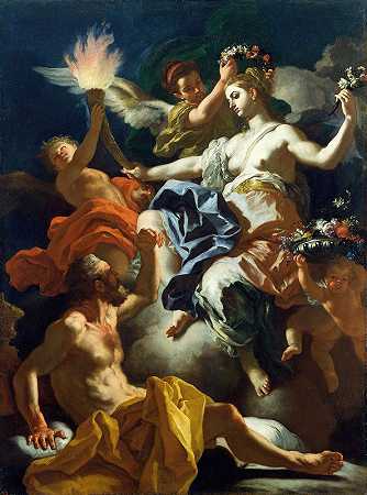 奥罗拉告别蒂托诺斯`Aurora Taking Leave of Tithonus (1704) by Francesco Solimena