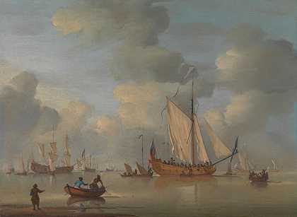 一艘英国皇家游艇静静地站在海上`An English Royal Yacht Standing Offshore in a Calm by Peter Monamy