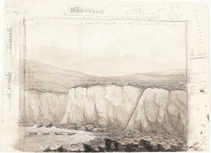 悬崖附近船只的草图`Sketch of Boats near a Cliff (mid 19th century) by British 19th Century
