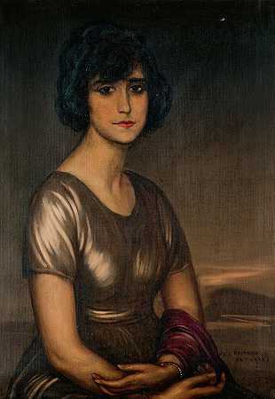 年轻女士肖像`Retrato De Dama Joven (Portrait Of A Young Lady) by Julio Romero De Torres