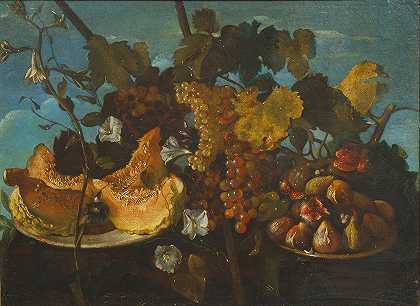 Michele Pace del Campidoglio的《葡萄、无花果和骨髓静物》`Still Life with Grapes, Figs and Marrow (17th century) by Michele Pace del Campidoglio
