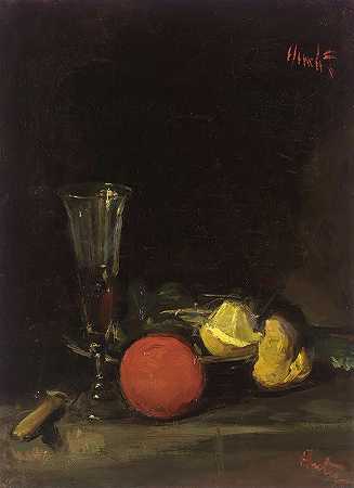 乔治·莱斯利·亨特的《水果和酒杯的静物画》`Still Life Of Fruit And A Wine Glass by George Leslie Hunter