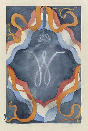 带有加冕W和民族色彩的装饰设计`Decoratief ontwerp met gekroonde W en nationale kleuren (1874 ~ 1945) by Carel Adolph Lion Cachet
