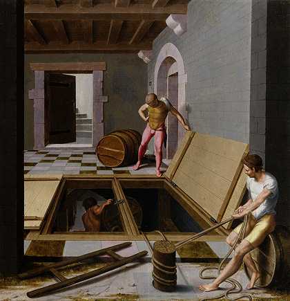 酒窖里的场景`Scene in a Wine Cellar (1537) by Pseudo-Félix Chrétien