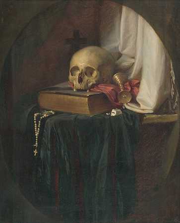 弗兰蒂舍克·贝洛波托克（František Belopotocký）的《骷髅与书的静物》`Still life with a skull and a book (1860) by František Belopotocký