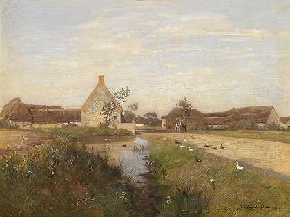 卡约村的入口`Eingang zum Dorf Cayeux (1891) by Eugen Jettel