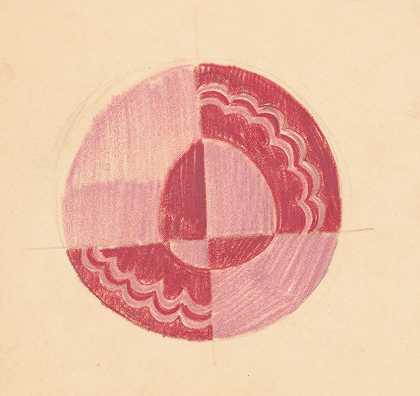 镶嵌桌面的各种小草图。]【红色和粉色圆形图案设计】`Miscellaneous small sketches for inlaid table tops.] [Design with red and pink circular motif (1930) by Winold Reiss