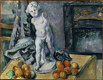 保罗·塞尚的小雕像静物画`Still Life with Statuette (1890s) by Paul Cézanne