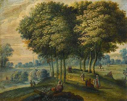 有人物的博斯基风景`Bosky Landscape With Figures (second half of the 17th century) by Flemish School