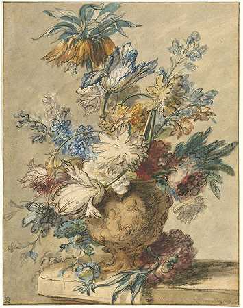 简·范·惠瑟姆（Jan van Huysum）的陶土花瓶里的一束春花`Bouquet of Spring Flowers in a Terracotta Vase (1720s) by Jan van Huysum