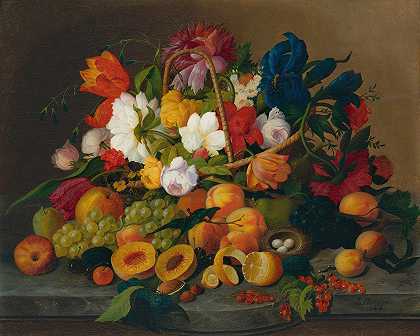 Severin Roesen的《水果与花》`Fruit And Flowers (1849) by Severin Roesen