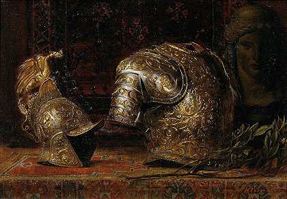 恩斯特·克里姆特的《盔甲静物》`Still life with armor (1885) by Ernst Klimt