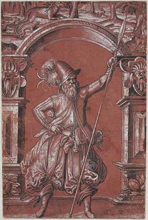 装饰性拱门前的瑞士守卫`A Swiss Guard Before An Ornamental Arch (1568) by Abraham Bickhart