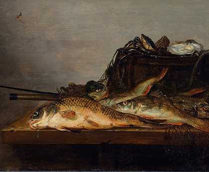 简·迪文的《鱼与静物》`Still Life with Fish (1648) by Jan Dirven