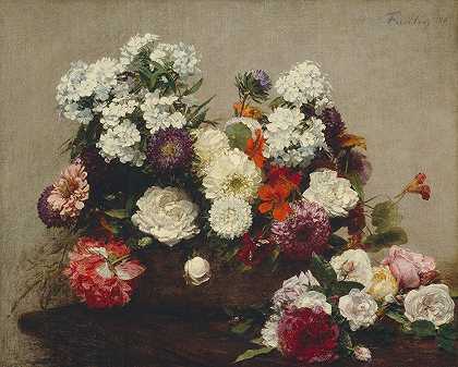 亨利·范丁·拉图尔的《花卉静物》`Still Life with Flowers (1881) by Henri Fantin-Latour