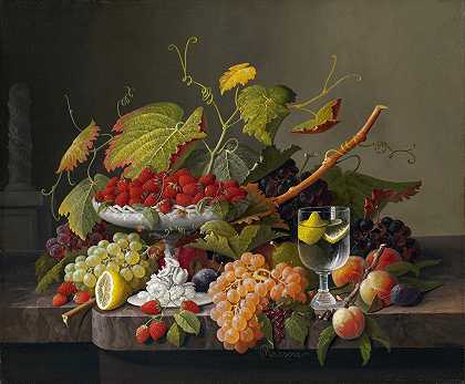 塞韦林·罗森的《丰盛的水果》`An Abundance of Fruit (c. 1860) by Severin Roesen