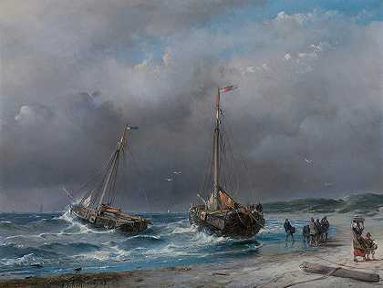 卸下捕获物`Unloading the catch (1853) by Andreas Schelfhout