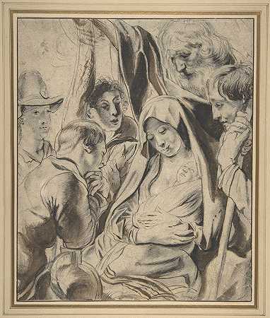 牧羊人的朝拜`Adoration of the Shepherds (17th century) by After Jacob Jordaens