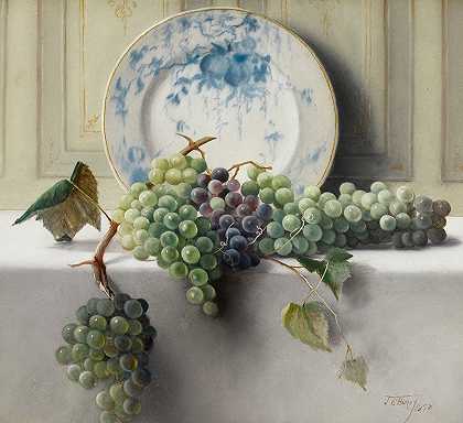 约翰·埃尔伍德·邦迪的《葡萄静物》`Still Life with Grapes (1898) by John Elwood Bundy