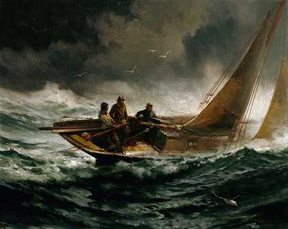 乘风破浪`Riding out a Gale (ca. 1889) by Edward Moran
