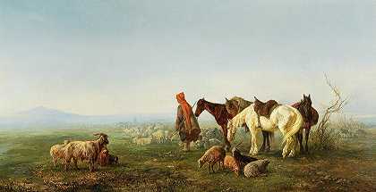 高加索的牧羊人`A shepherd in the Caucasus (1874) by Fedor (Theodor) Iljitch Baikoff