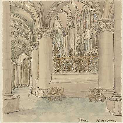 巴黎圣母院屋内`Interieur van de Notre~Dame te Parijs (1872 ~ 1904) by Wilhelm Cornelis Bauer
