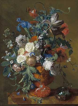 简·范·惠瑟姆的《瓮中之花》`Flowers in an Urn (c. 1720~1722) by Jan van Huysum