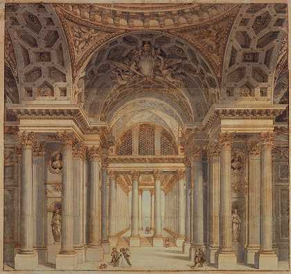 舞台设计，教皇宫殿屋内`Stage Design, Interior of Papal Palace (1777)