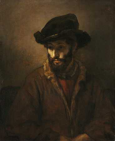戴帽子的留胡子的男人`A Bearded Man Wearing a Hat (c. 1655~1660) by Rembrandt van Rijn