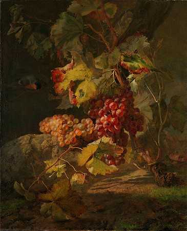 弗朗茨·迪德里克·贝伊的《葡萄静物》`Still Life with Grapes (1852) by Frants Diderik Bøe