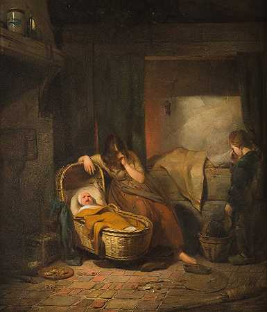 生病的孩子`The sick child (1843) by Joseph Beaume