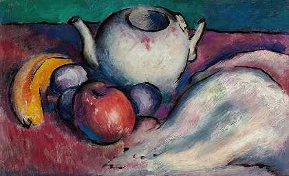 托马斯·哈特·本顿的《茶壶与水果静物》`Still Life with Teapot and Fruit (circa 1912~14) by Thomas Hart Benton