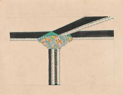 码头、首府和天花板的花卉设计。]【透视立面图】`Floral design for pier, capital, and ceiling.] [Perspective elevation drawing (1910) by Winold Reiss