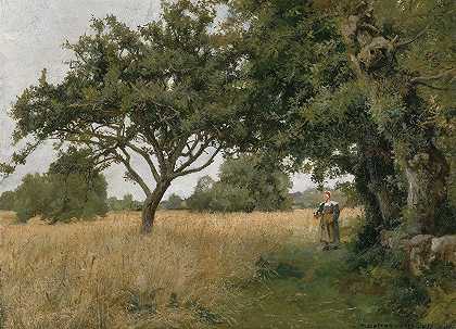 布列塔尼景观`Brittany Landscape (1877) by H. Bolton Jones