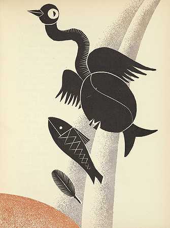 瀑布里的鸟`The bird from the waterfall (1929) by Pierre Pinsard