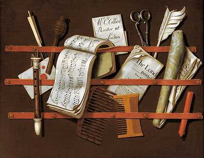 埃德瓦特·科利尔的书柜`Letter rack (circa 1698) by Edwaert Collier