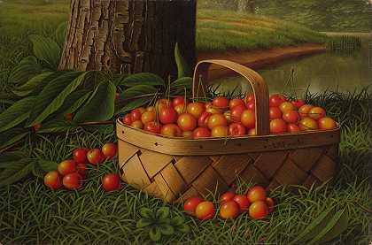 Levi Wells Prentice的《篮子里的樱桃》`Cherries in a Basket (ca. 1890–1900) by Levi Wells Prentice