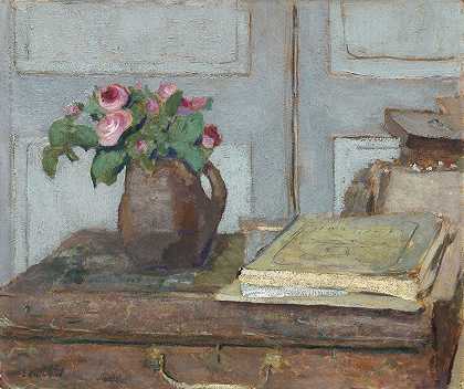艺术家s油漆盒和苔藓玫瑰`The Artists Paint Box and Moss Roses (1898) by Édouard Vuillard
