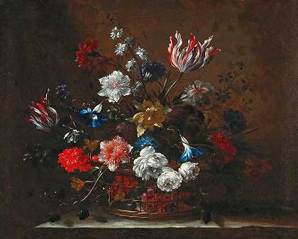 Nicolas Baudesson的《篮子里的花》`Flowers in a basket by Nicolas Baudesson