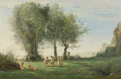 D轮爱日出`Ronde Damours; Lever Du Soleil by Jean-Baptiste-Camille Corot
