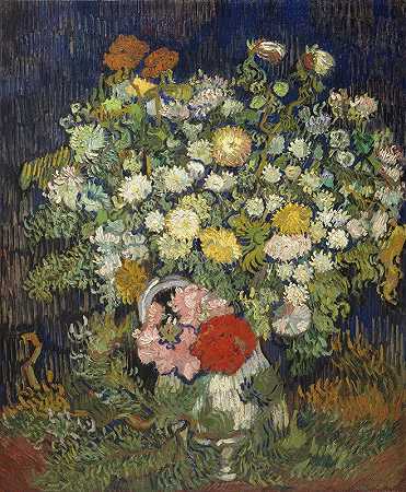 文森特·梵高的花瓶里的一束花`Bouquet of Flowers in a Vase (1890) by Vincent van Gogh