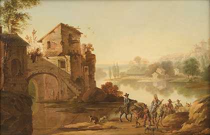 意大利风格的风景`Landskab i italiensk manér (1745 – 1786) by Johan Mandelberg