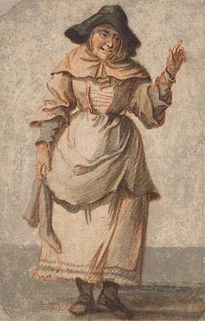 一位老妇人微笑着用左手做手势`An Old Market Woman Grinning and Gesturing with her Left Hand by Paul Sandby