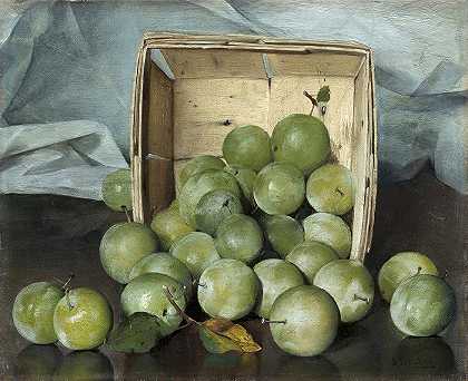 约瑟夫·德克的《绿李子》`Green Plums (c. 1885) by Joseph Decker