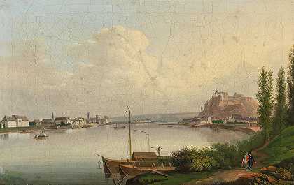 科布伦茨与埃伦布雷茨坦要塞景观`View of Koblenz with Fortress Ehrenbreitstein (1815) by Conrad Zick