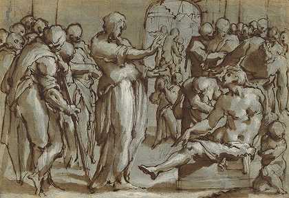 抚养奈姆寡妇的儿子`Raising of the Son of the Widow of Naim (1570–1580) by Giovanni Battista Naldini
