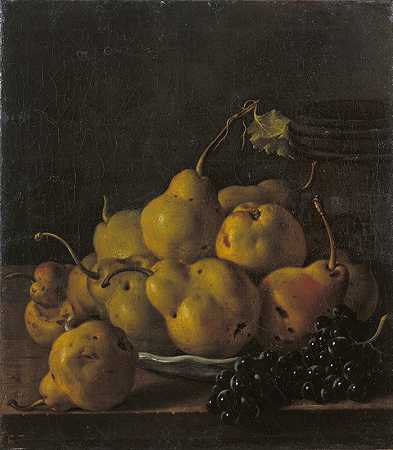 路易斯·梅伦德斯的《梨与葡萄的静物画》`Still Life with Pears and Grapes (circa 1771) by Luis Meléndez